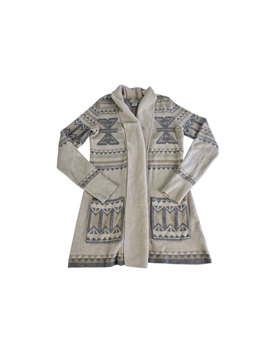 Anthropologie Ruby Moon Aztec Cardigan Sweater Sz M Cream Gray Boho Southwestern